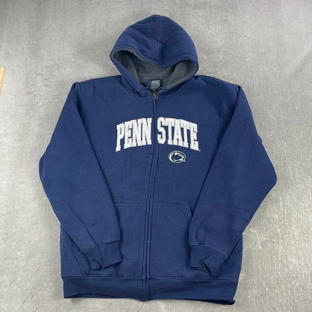 Penn State Pro Edge Mens M Navy Blue Zip Hoodie Sherpa Lined Heavyweight
